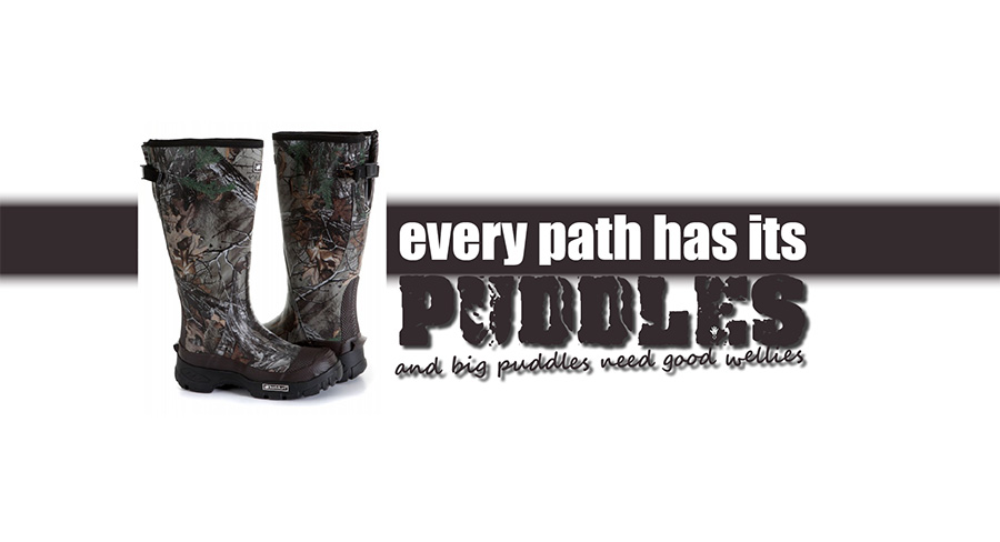 Every path has its puddles and big puddles need good wellies.. The Keldun Huntsman Rubber boot.